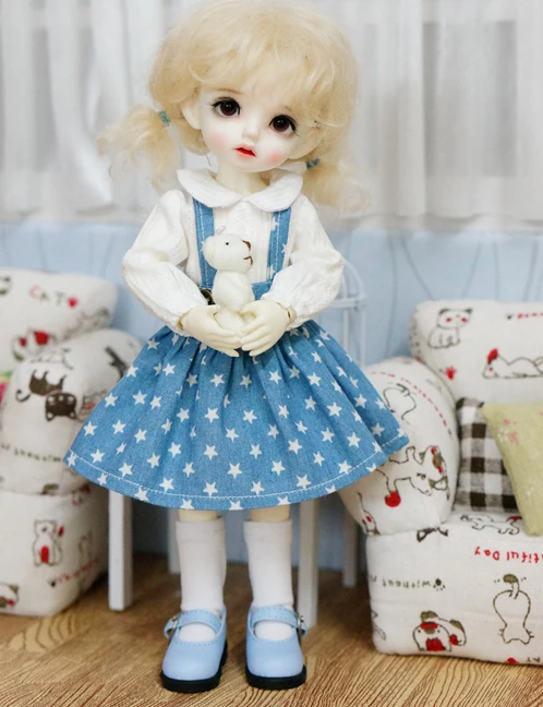 T02-X633 лучший детский подарок 1/8 1/6 bjd куклы аксессуары Одежда ручной работы белая рубашка Звезда платье 1 шт