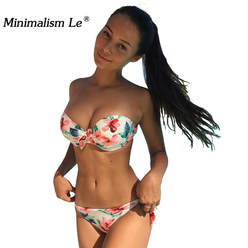 Minimalism Le Sexy 2018 Bikinis Bandage Swimsuit Print Swimwear Women Bikini Set Beach Wear Vintage Bathing Suits BK134 |