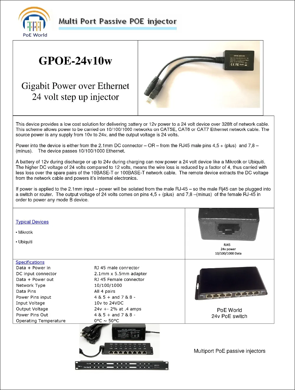 Gigabit Power over ethernet 24 вольт повышающий Инжектор PoE для Mikrotik/UbNT в продукт от солнечных