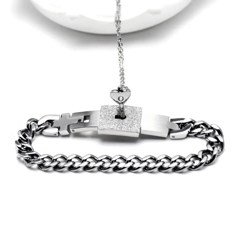 Titanium Puzzle Couple Heart Lock Key Bracelet Necklace Lover Jewelry Set | Украшения и аксессуары