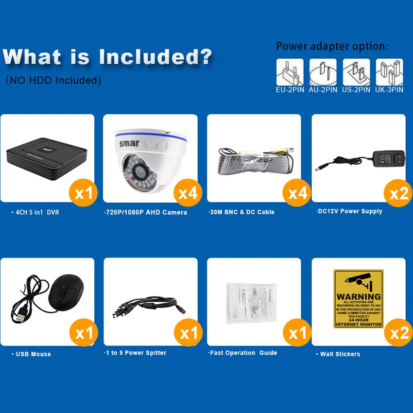 Sm4ch 1080N 5 в 1 AHD DVR комплект 4 шт 720 P/1080 P IR комплект камеры AHD CCTV система внутреннего купольного видеонаблюдения