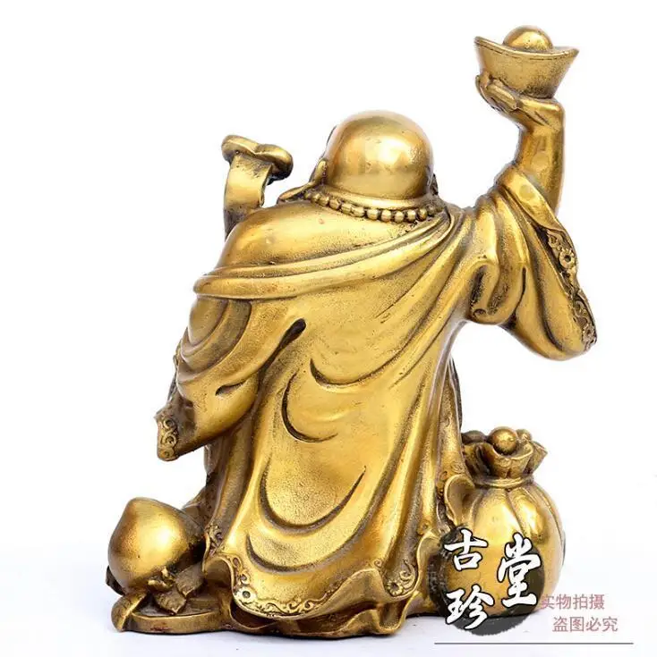 Статуя Будды Yuanbao из чистой меди с веселым смехом | Дом и сад