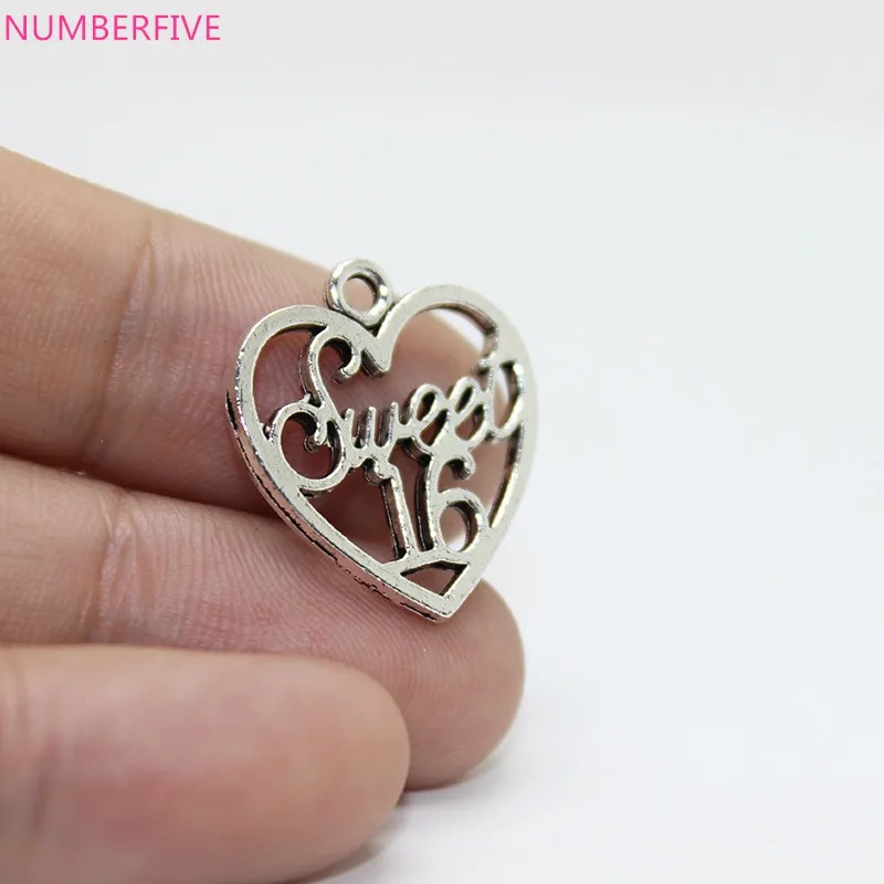 25 шт 19 мм x 21 античный серебряный тон Сладкий 16 подвеска в форме сердца|silver heart