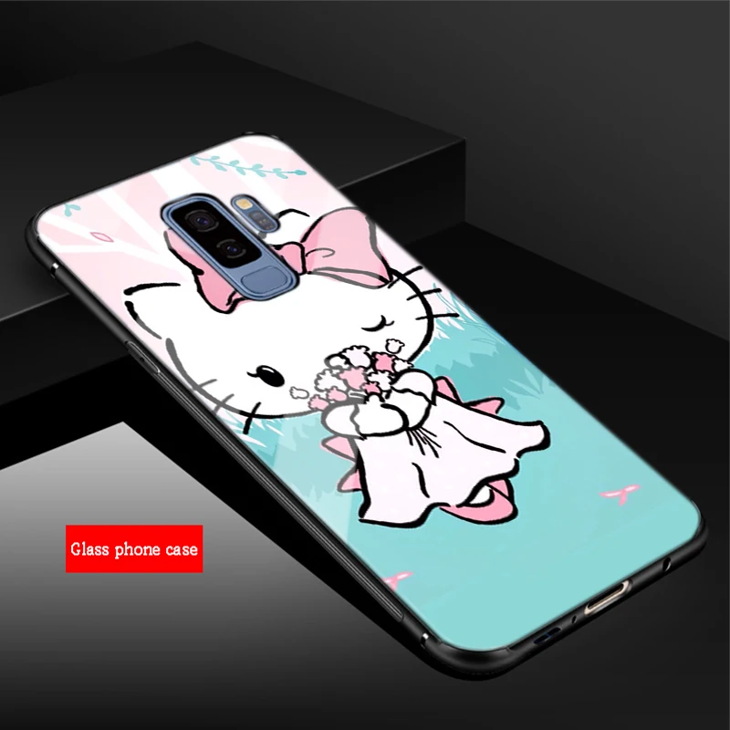 Модный Рисунок «Hello Kitty» закаленное Стекло чехол для телефона для samsung Galaxy A6 A6S A8 A8S J6 J8 S8 S9 S10 PLUS, NOTE 8, 9 - Цвет: B19041508-06.jpg