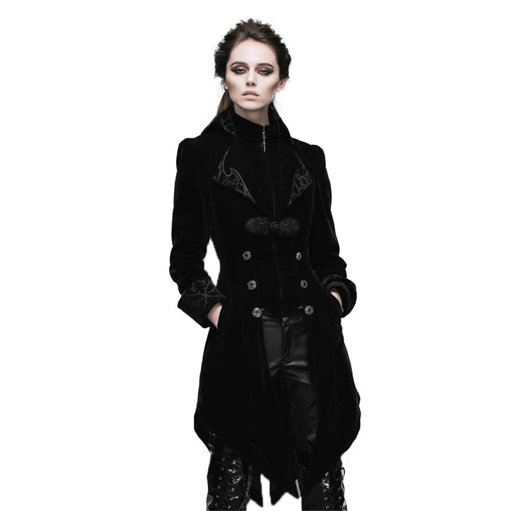 

Punk Women Palace Vintage Dust Coat Black Wind Red Show Thin Dovetail Female Trench Two-Piece Set Coat