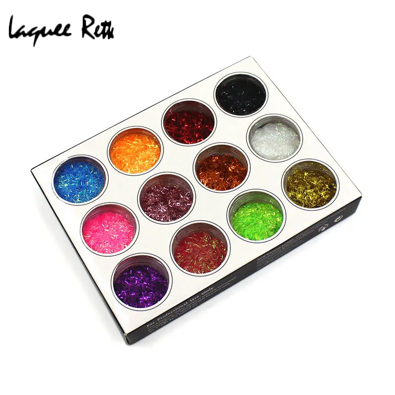 12 красивых цветов Блестящий лак для ногтей порошок пыль Мода полоса кружева