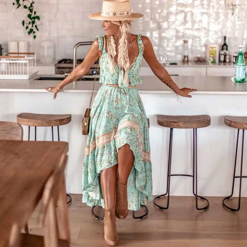 Богемный Вдохновленный летний топ винтажный бирюзовый с завязками и бантом