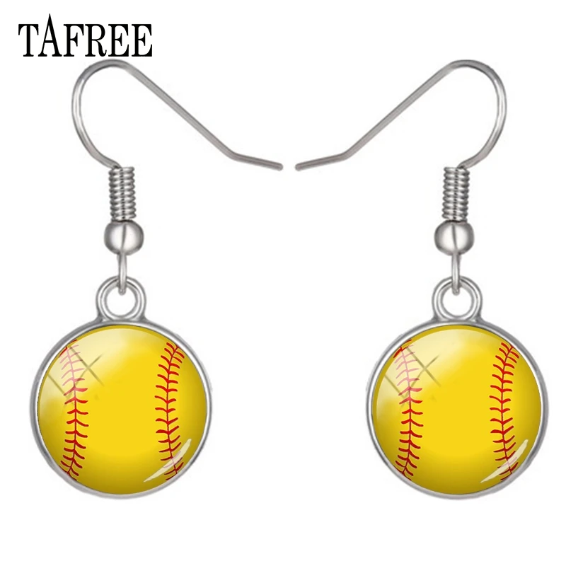 TAFREE Simple Drop Earrings Love Sport Baseball Art Photo Handmade Glass Cabochon Charms Jewelry SP759 | Украшения и аксессуары