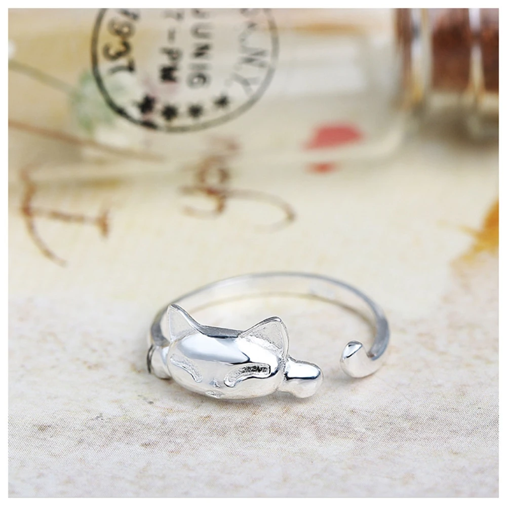 925 Sterling Silver Jewelry Lovely Cute Cat Rings for Girls Adjustable Finger Ring sterling-silver-jewelry Best Friends Gifts | Украшения и