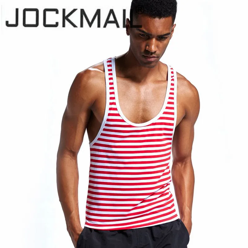 Бренд jockmail, летний топ на бретелях для мужчин, хлопок, полосатый, плотный, бодибилдинг, мягкий, дышащий жилет, майка, велоурезанная