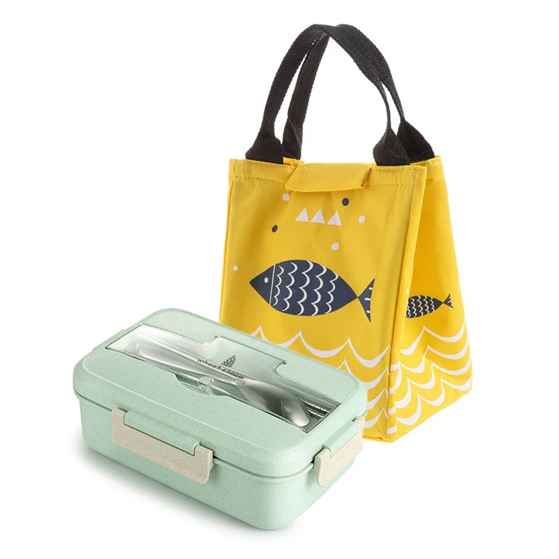 Green Set Микроволновый Ланч-бокс из пшеничной соломы, столовая посуда, контейнер для хранения еды, для детей, для школы, офиса, портативная коробка для бенто - Цвет: Green Set