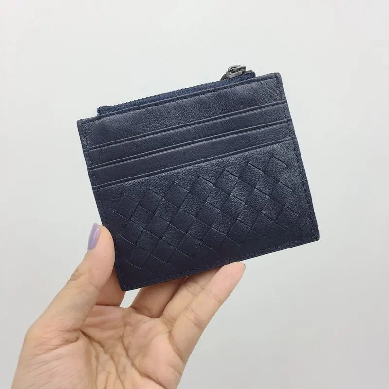 CAJIFUCO Classics Credit Card Holder Genuine Leather Porte Carte Lambskin Zipper Wallet Woven Coin Purse Carteira Masculina | Багаж и