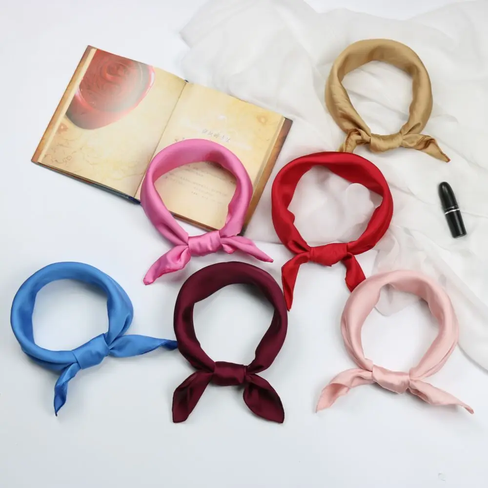 Квадратный сатиновый шарф на ощупь Женский винтажный платок для волос Маленький