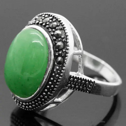 Модное кольцо 17*21 мм винтажное зеленое из натурального нефрита 925 Пробы Размер