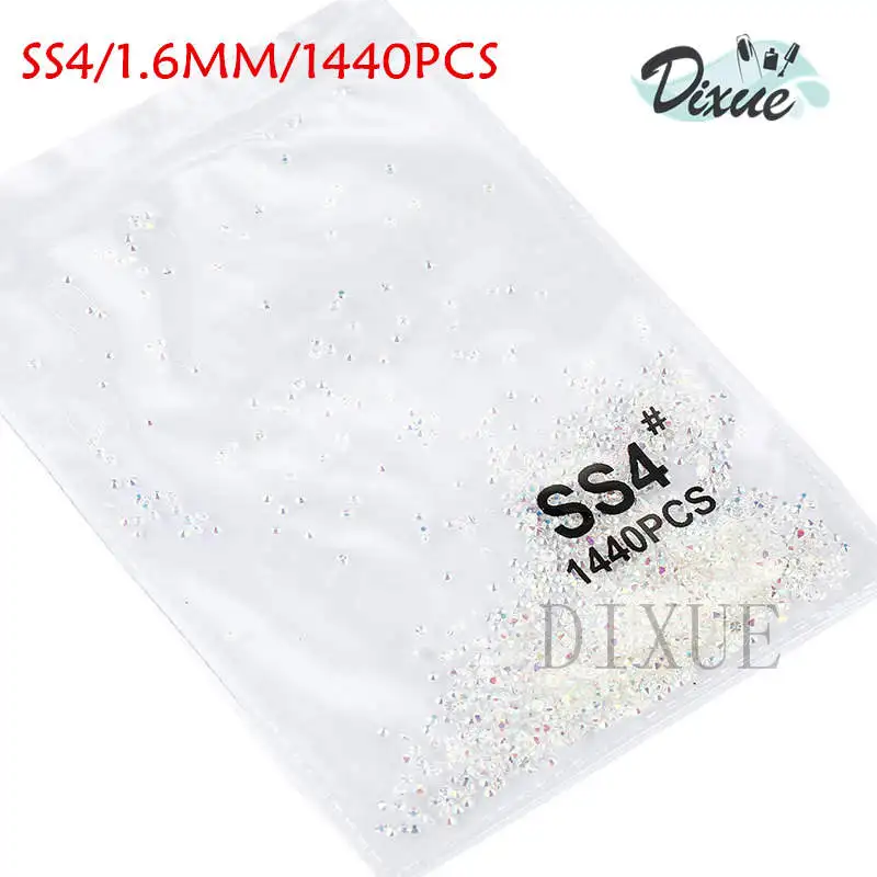 clear AB SS4 1440PCS SS3-ss8, 1440 шт, прозрачные Стразы AB gold flack, 3D, без горячей фиксации, плоские с оборота, для украшения ногтей, плоские с оборота Стразы для одежды 073 - Цвет: clear AB SS4 1440PCS