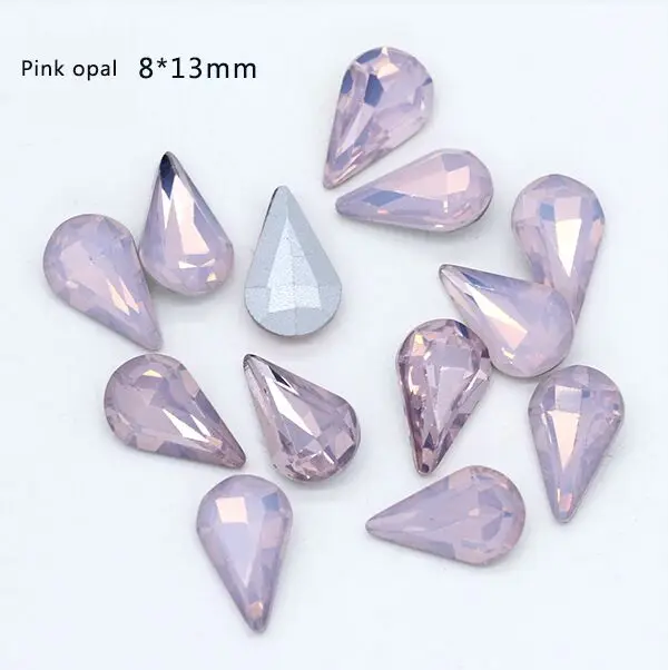 8x13mm pink opal 12p 4x6 мм 5x8 мм 8x13 мм 10x14 мм слеза белый/розовый/зеленый опал заостренный Назад Кристалл Стразы драгоценный камень дизайн ногтей ювелирных изделий бисер - Цвет: 8x13mm pink opal