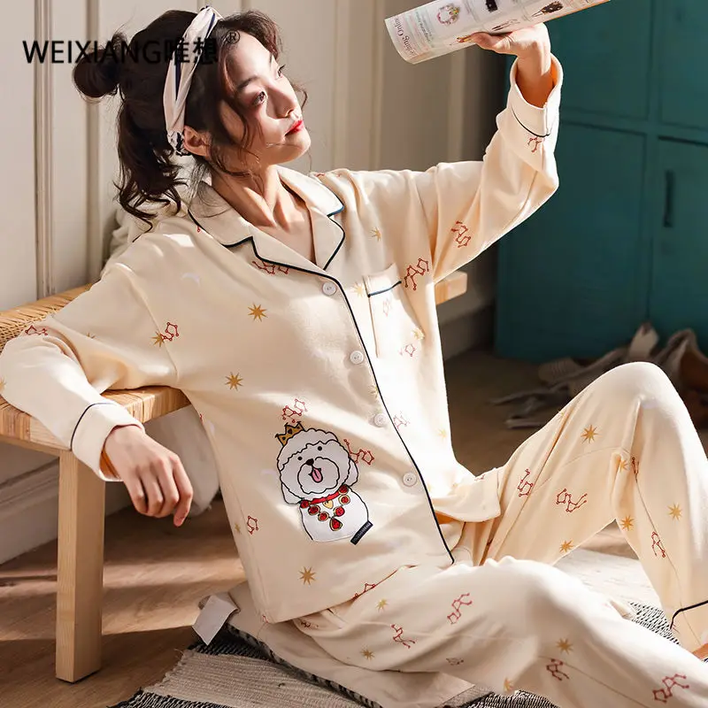 WEIXIANG женщин зима Pajama набор мягкой печати pijama Главная пижамы женщина хлопок плюс