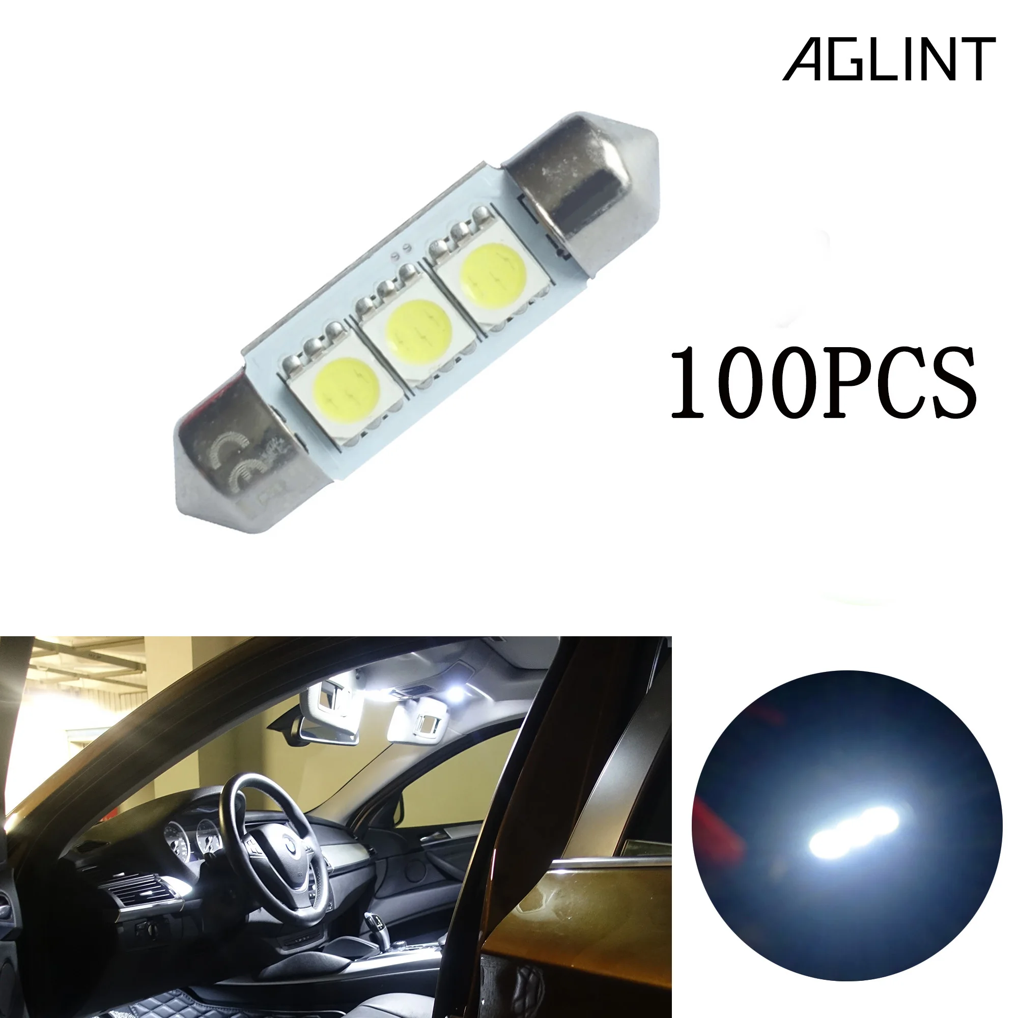 AGLINT 100 шт. оптовая продажа 6418 светодиодный CANBUS 36 мм светильник 3SMD 5050Chipsets C5W 6411 для