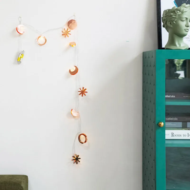 

LED Rose Gold Light String Long Bright Flashing Metal Stars Moon Sun Fairy Lights Christmas Garden Party Warm Home Decoration