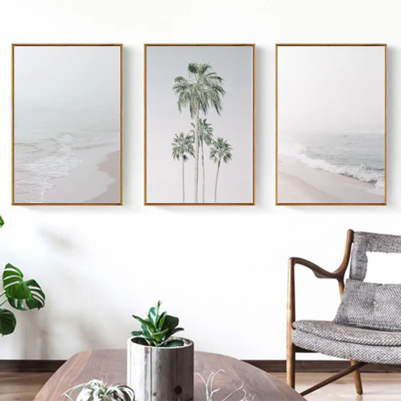 

Landscape Canvas Painting Beach Posters Prints Nordic Elegant Wall Art Green Plants Picture for Living Room Decor No Framed
