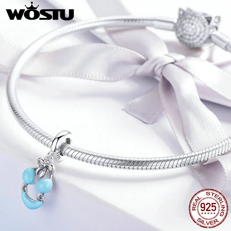 WOSTU, сексуальное бикини для девушек, Висячие очаровательные 925 пробы Серебристые синие эмалированные бусины, подходят к оригинальному браслету, сделай сам, изготовление ювелирных изделий, FIC1157