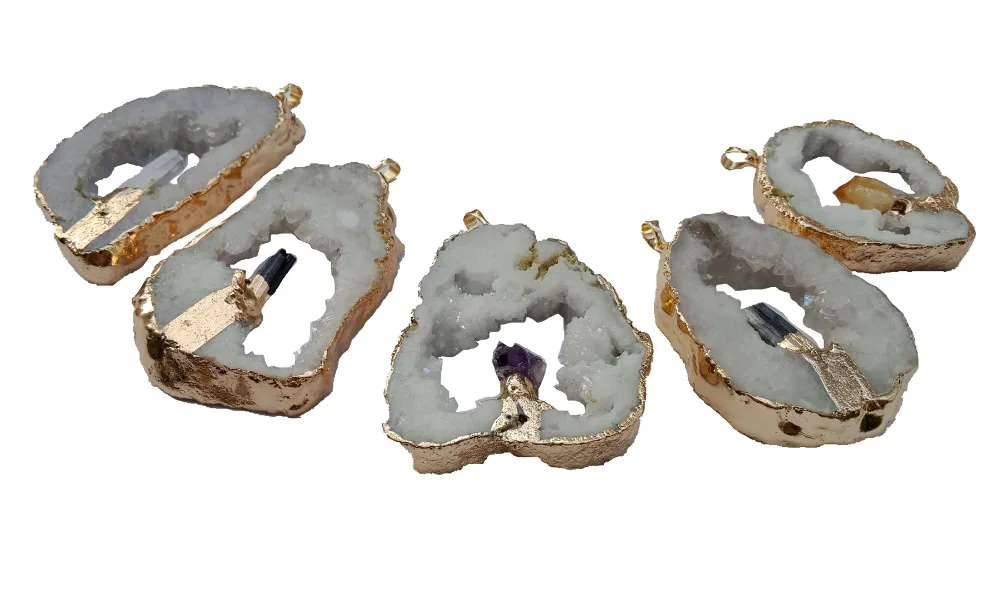 Подвеска из натурального кварца Geode черный турмалин e 5 шт./лот|drusy pendant|natural geodeblack