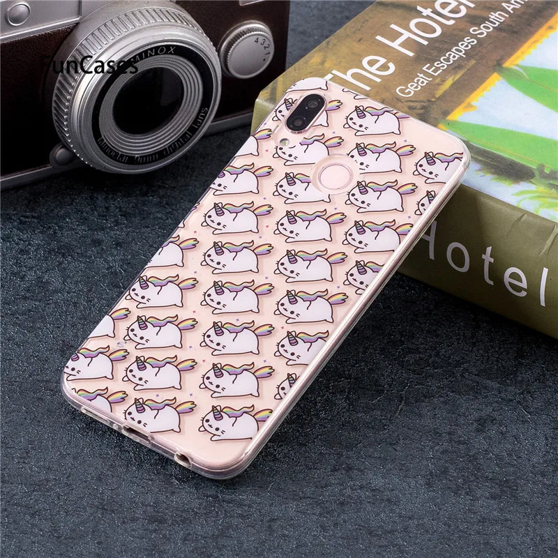 P20lite Единорог силиконовый чехол на Coque huawei P20 Lite прозрачный мягкий ТПУ милые