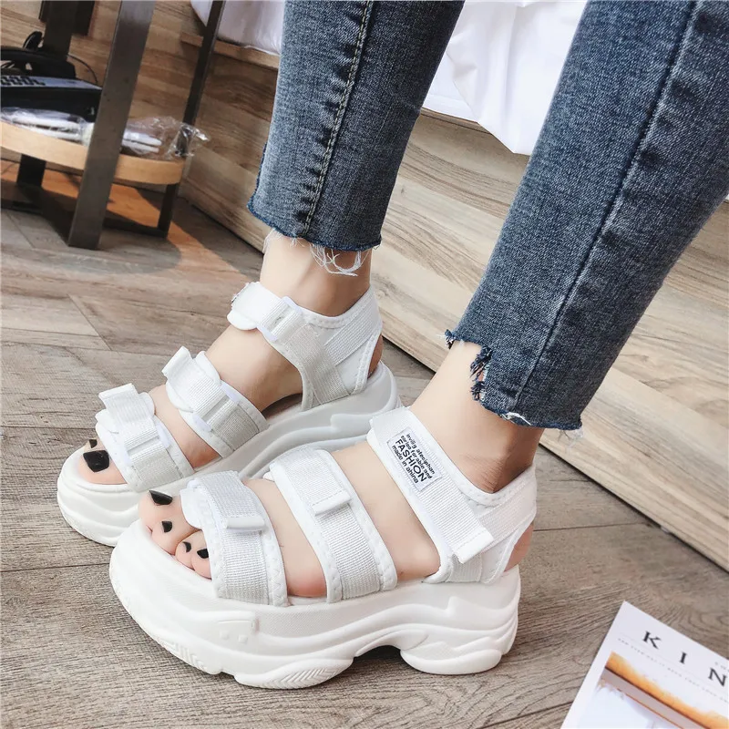 Новинка модные спортивные женские босоножки на платформе однотонные пляжные