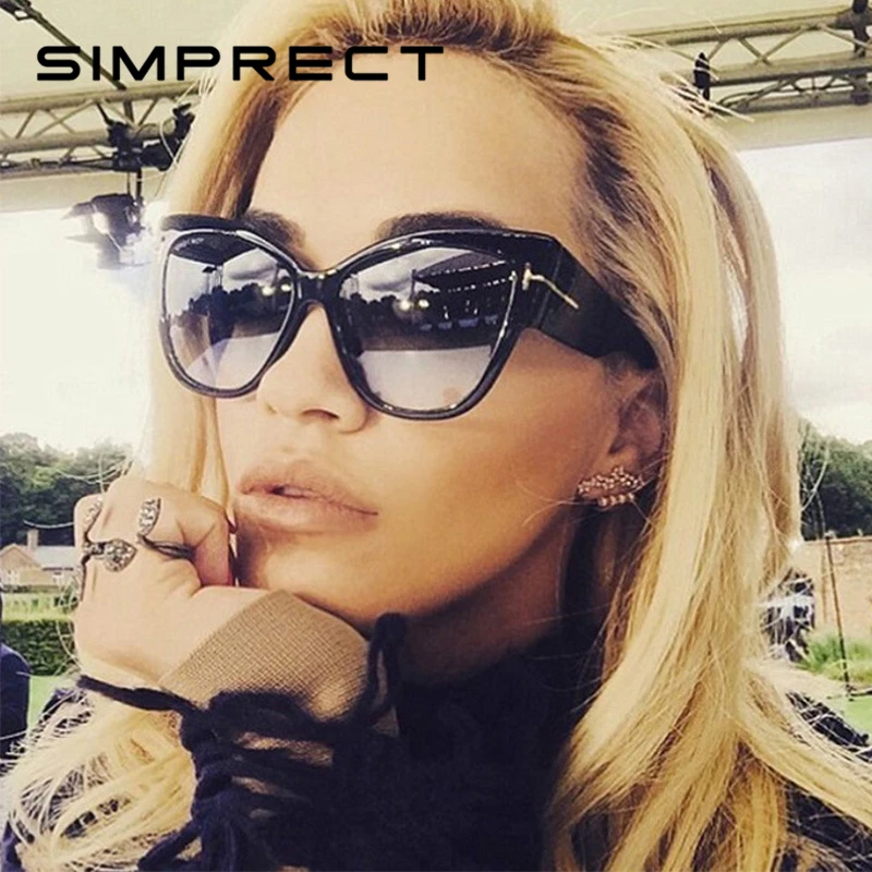 SIMPRECT, негабаритные, кошачий глаз, солнцезащитные очки, женские,, зеркальные, большие, кошачий глаз, солнцезащитные очки, модные, Ретро стиль, брендовые, дизайнерские, солнцезащитные очки YJ0101