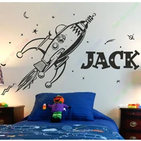 new style rocket wall sticker space boys bedroom stickers art vinyl personalise kids name stars decal