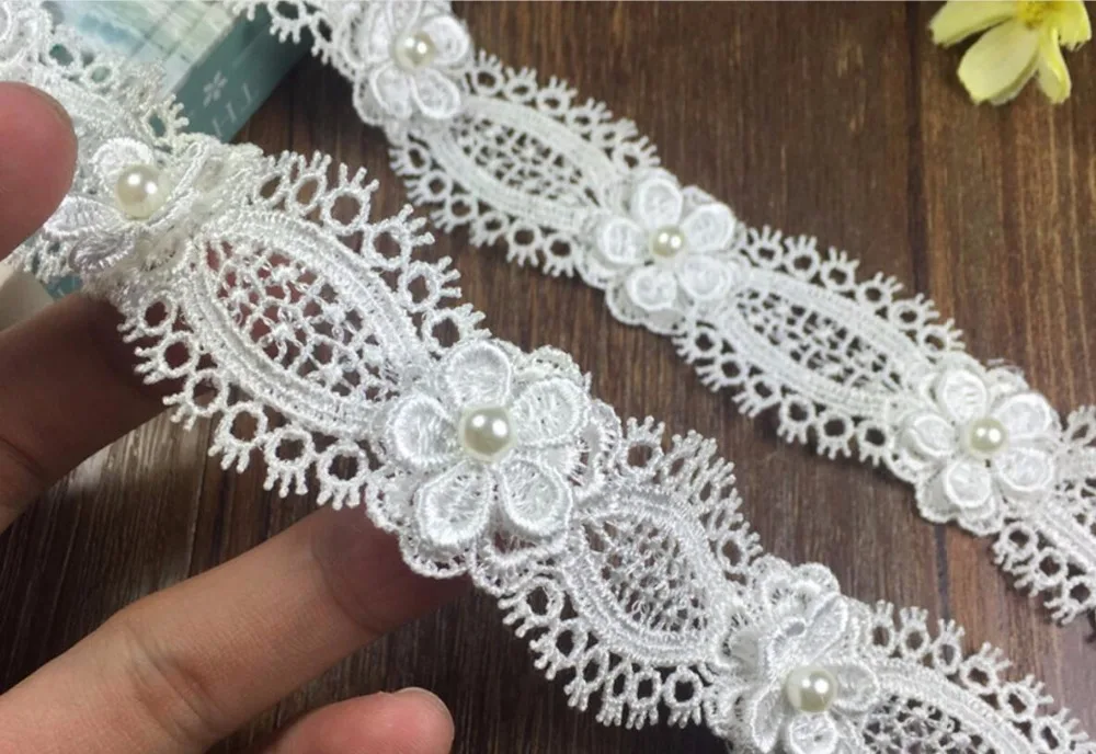 15 ярдов вышитый цветок жемчуг бисером 8 Форма хлопковая кружевная отделка ленты