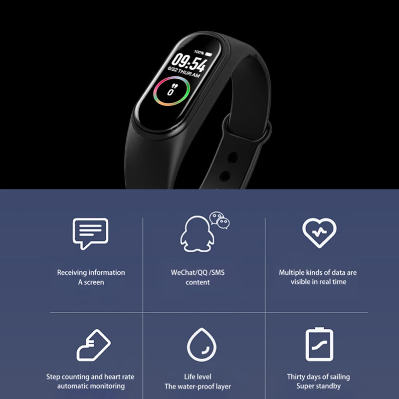 M4 Smart band 4 Fitness Tracker Watch Sport bracelet Heart Rate Blood Pressure Smartband Monitor Health Wristband | Спорт и