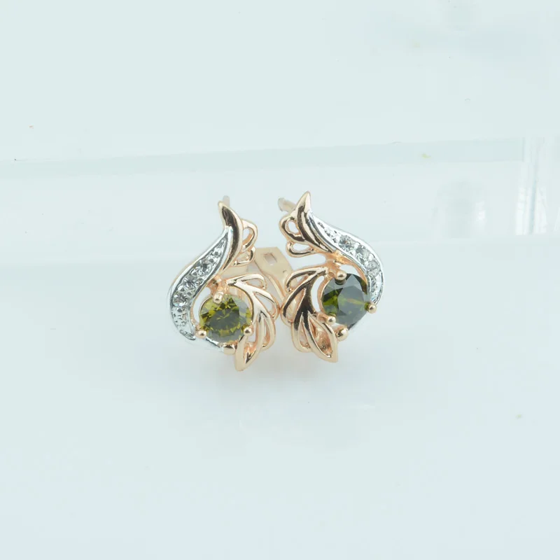 green FJ женские серьги для девочек 585 розовое белое золото цвет белый/зеленый кубический циркон висячие серьги - Окраска металла: green