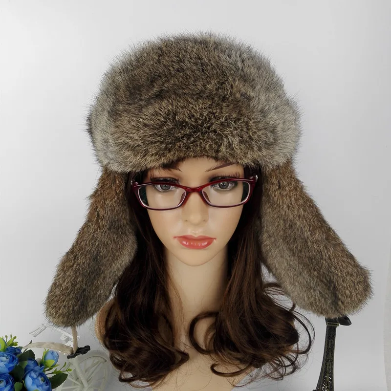 Женские шапки-авиаторы из натурального кроличьего меха теплые зимние шапки
