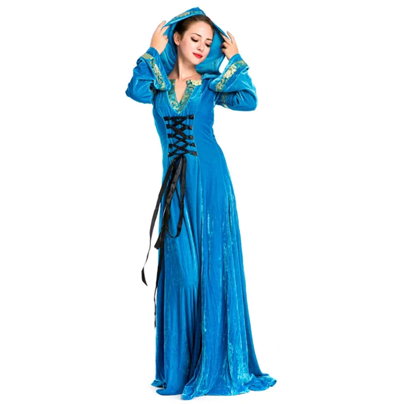 Gothic Blue Velvet Halloween Princess Costume Dress Party Games Luxury Clothing M4725 | Тематическая одежда и униформа