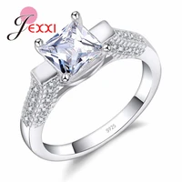 simple square white crystal ring clear cubic zircon 925 sterling silver wedding propose jewelry for ladies marriage gift