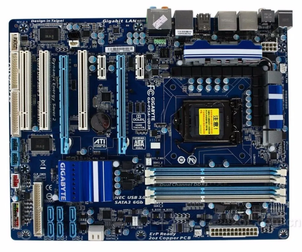 Материнская плата для Gigabyte оригинальная б/у настольного ПК с разъемом P55 LGA 1156 DDR3