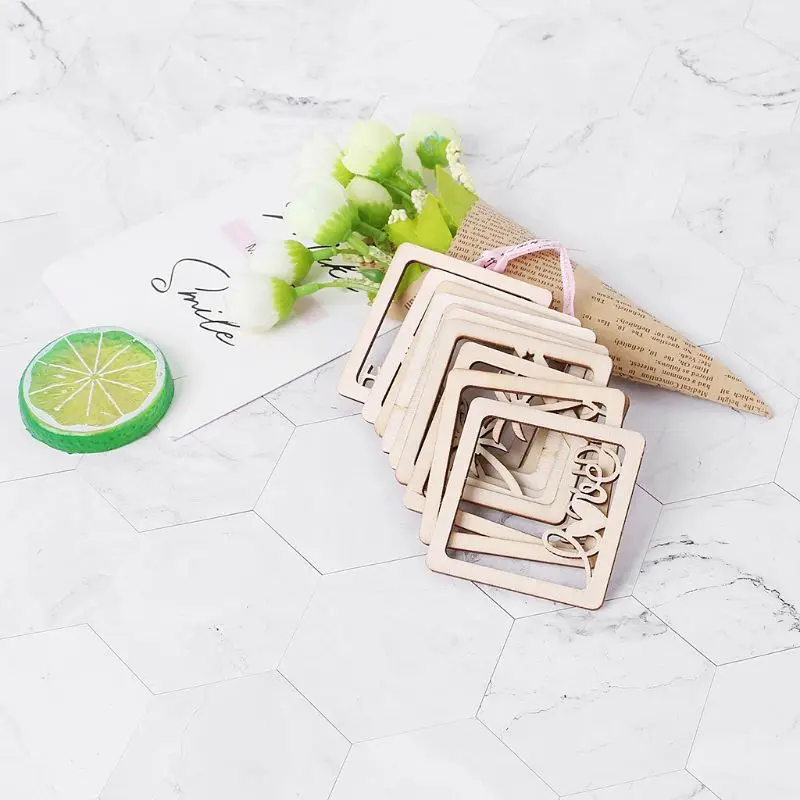 

10pcs Laser Cut Wood Embellishment Photo Frame Shape Wooden Craft Wedding Decor
