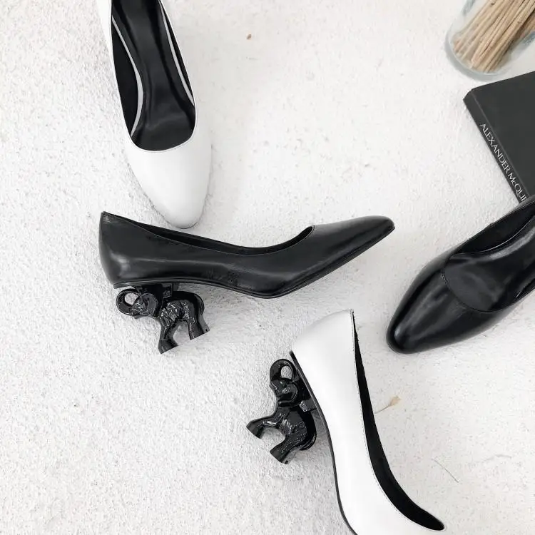 Показ мод Для женщин Высокие каблуки Туфли лодочки черный белый цвет из