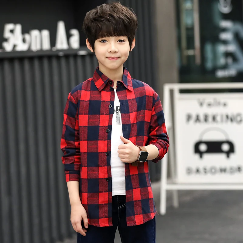 

Kids Blouses For Boys Clothes Cotton Plaid Boys Shirts Full Sleeve Children School Uniforms 2018 Spring Formal Students Clothing