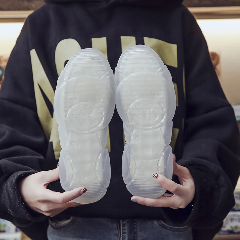 Серебристая Женская Вулканизированная обувь со стразами на прозрачной подошве