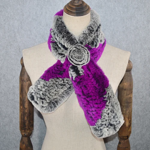 gray and purple Ручной работы Настоящий мех кролика кольцо женские зимние шарфы шарф из меха кролика рекс теплый мягкий пушистый природный натуральный мех шарф-кольцо - Цвет: gray and purple