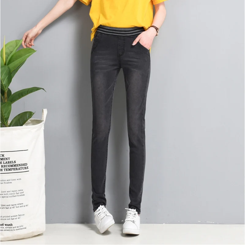 NVZHUREN Plus Size Solid Blue Warm Jeans For Women Casual Denim Pants Woman Winter Elastic Waist Stretch Female |