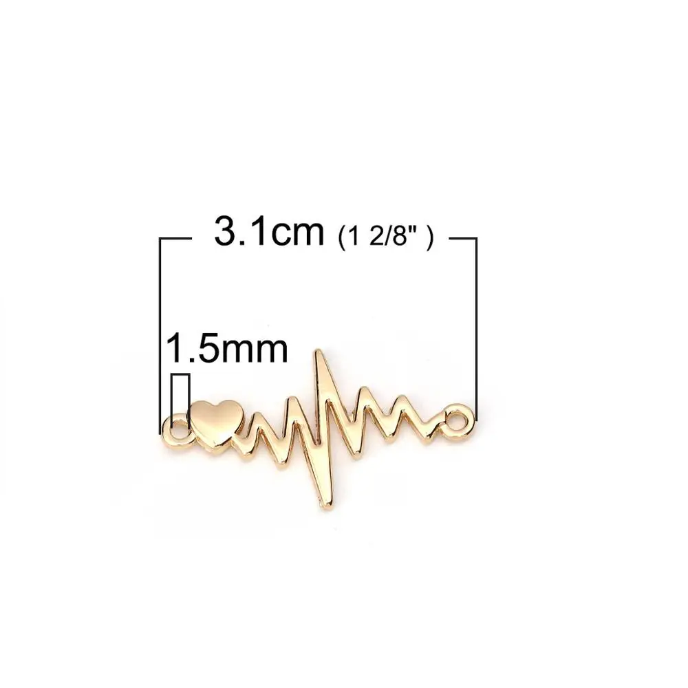 gold 3.1cm DoreenBeads цинковый сплав разъемы Золото Серебро Цвет сердцебиение сердца/электрокардиограмма ювелирные аксессуары 10 шт - Цвет: gold 3.1cm
