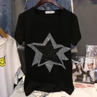 Новая летняя хлопковая футболка с короткими рукавами 2021 года, черные универсальные пуловеры для отдыха с рисунком звезд, одежда с горячими бриллиантами для женщин, топы