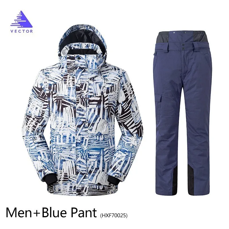 Men Blue set Лыжная куртка, зимняя одежда, плотное теплое пальто для женщин и мужчин, одежда для пар, для кемпинга, сноуборда, снега, катания на лыжах, спорта на открытом воздухе, водонепроницаемая - Цвет: Men Blue set