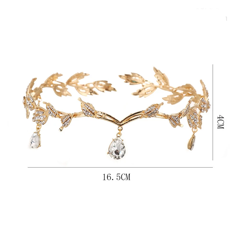 Vintage Crystal Bridal Hair Accessory Wedding Rhinestone Waterdrop Leaf Tiara Crown Headband Frontlet Bridesmaid Jewelry | Украшения и
