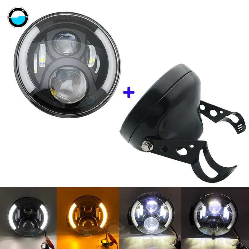 black set A 7-дюймовый 60 W DOT SAE E9 мотоцикл фары с углом глаза светодиодные фары 7 дюймов корпус лопасти отделка кольцо - Цвет: black set A