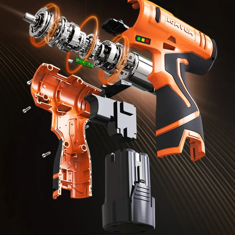 LOMVUM 12V Double Speed Electric Drill LED light Rechargeable Multifunction Mini Cordless Handheld Screwdriver Power Tools | Инструменты