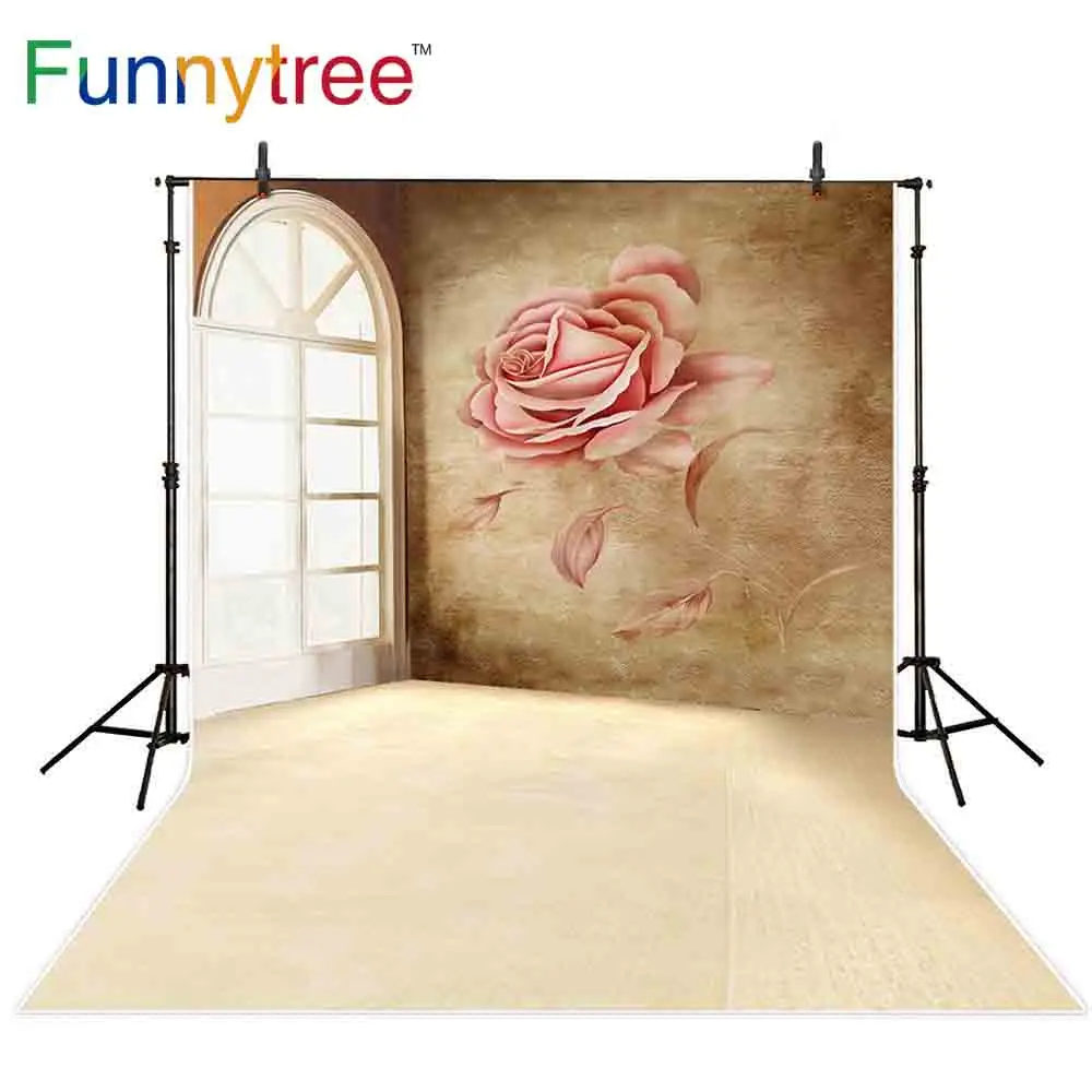 Фотофон Funnytree для фотостудии с розами в комнате окна винтажный День Святого